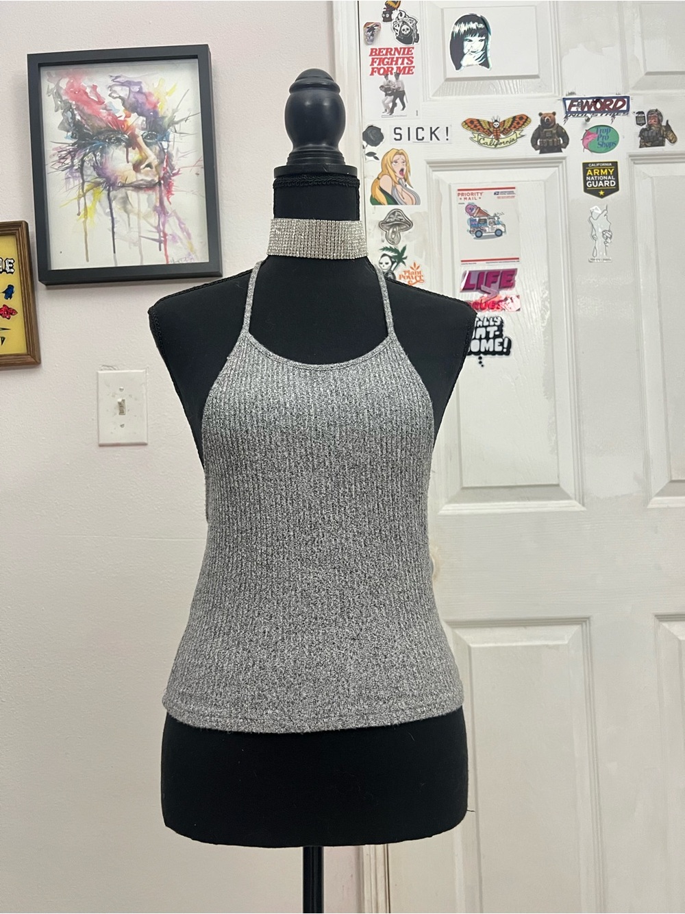 Brandy Melville Silver Gray Ribbed Halter Tank